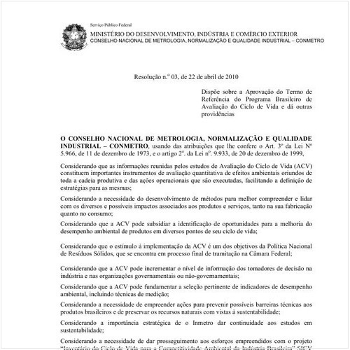 Resolução CONMETRO/MDIC 3:2010 - Situação: Em vigor
