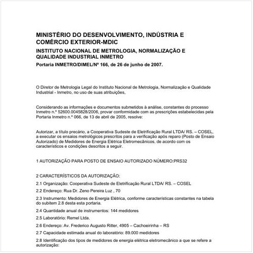 Portaria DIMEL/INMETRO 166:2007 - Situação: Revogado