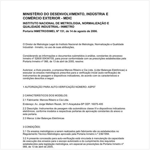 Portaria DIMEL/INMETRO 151:2006 - Situação: Revogado