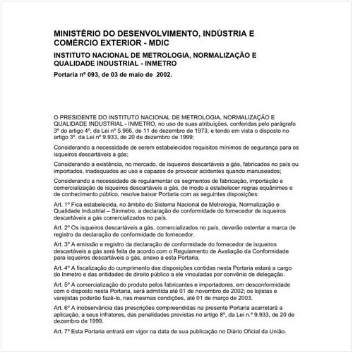 Portaria INMETRO/MDIC 93:2002 - Situação: Revogado