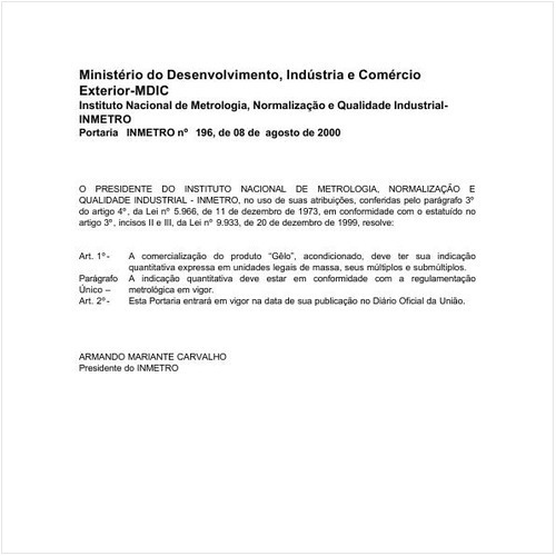 Portaria INMETRO/MDIC 196:2000 - Situação: Em vigor