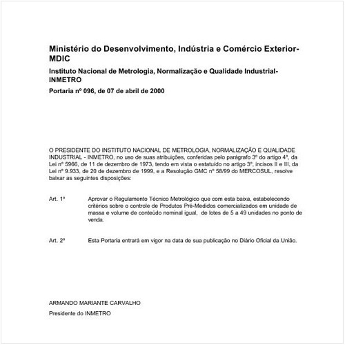 Portaria INMETRO/MDIC 96:2000 - Situação: Revogado