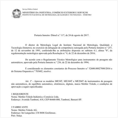 Portaria DIMEL/INMETRO 117:2017 - Situação: Em vigor