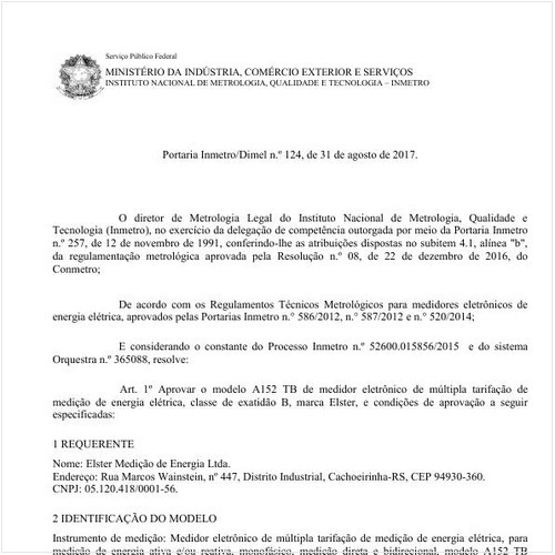 Portaria DIMEL/INMETRO 124:2017 - Situação: Em vigor