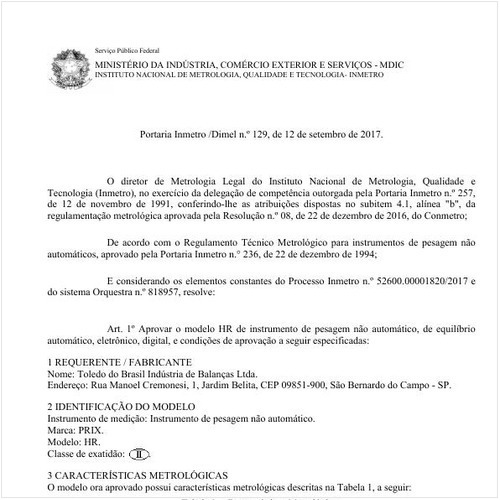 Portaria DIMEL/INMETRO 129:2017 - Situação: Revisto