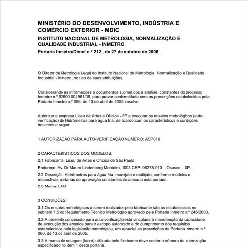 Portaria DIMEL/INMETRO 212:2006 - Situação: Revogado