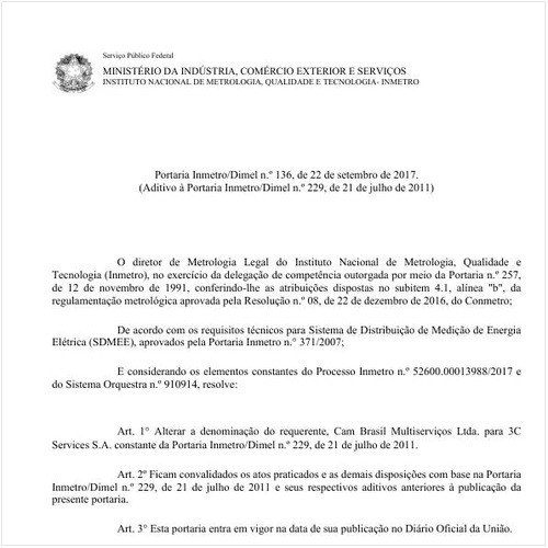 Portaria DIMEL/INMETRO 136:2017 - Situação: Em vigor