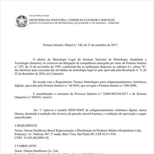 Portaria DIMEL/INMETRO 140:2017 - Situação: Revisto
