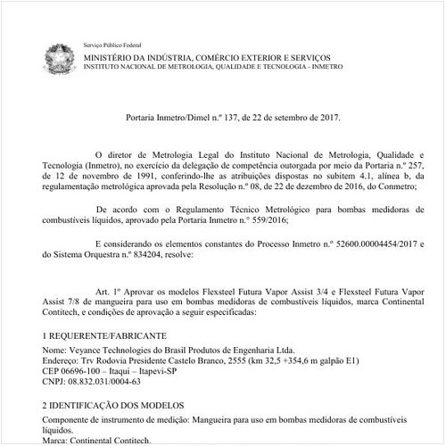 Portaria DIMEL/INMETRO 137:2017 - Situação: Revisto