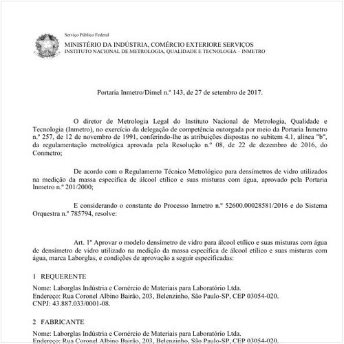Portaria DIMEL/INMETRO 143:2017 - Situação: Em vigor
