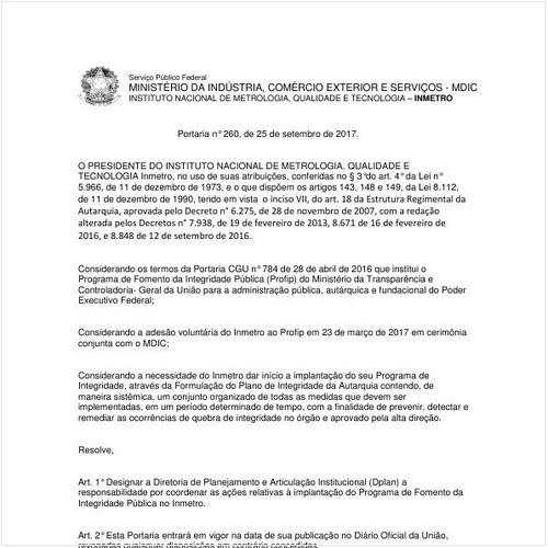 Portaria INMETRO/MDIC 260:2017 - Situação: Em vigor