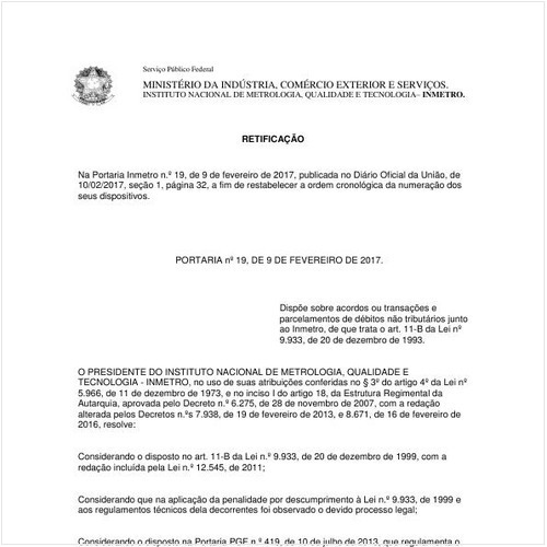 Portaria INMETRO/MDIC 19:2017 - Situação: Em vigor