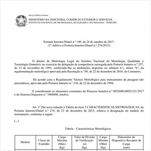 Portaria DIMEL/INMETRO 149:2017 - Situação: Em vigor