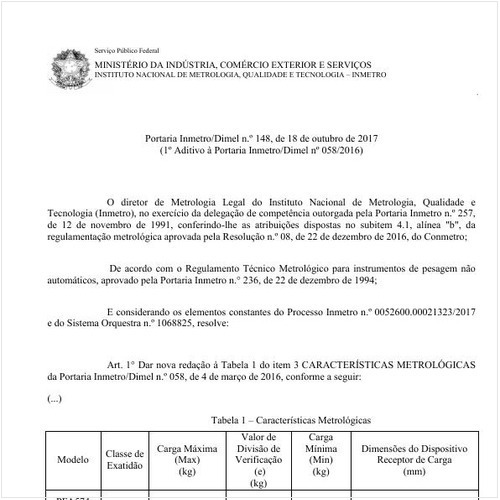 Portaria DIMEL/INMETRO 148:2017 - Situação: Em vigor