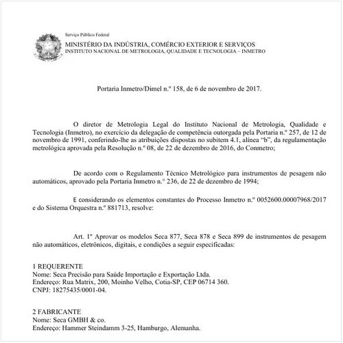 Portaria DIMEL/INMETRO 158:2017 - Situação: Em vigor
