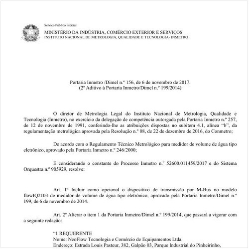 Portaria DIMEL/INMETRO 156:2017 - Situação: Em vigor