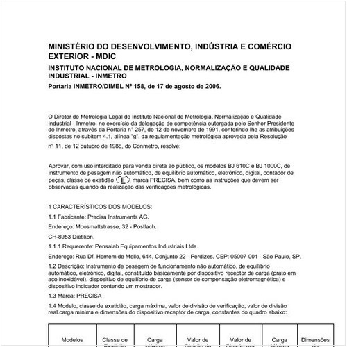 Portaria DIMEL/INMETRO 158:2006 - Situação: Prazo de validade expirado