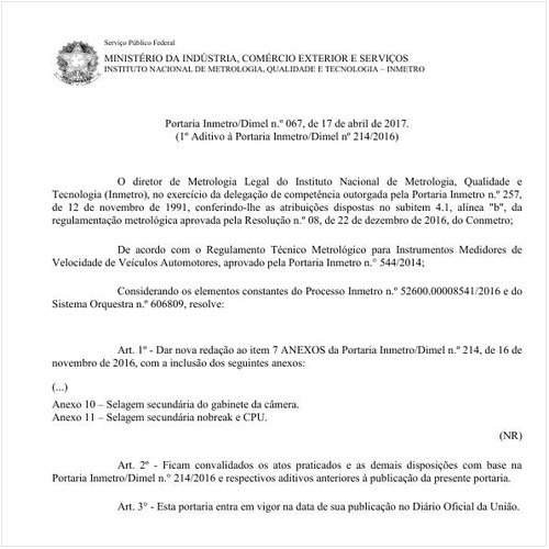 Portaria DIMEL/INMETRO 67:2017 - Situação: Em vigor