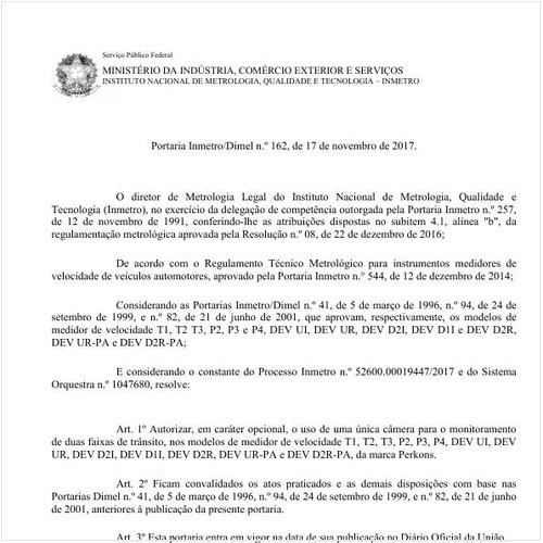 Portaria DIMEL/INMETRO 162:2017 - Situação: Em vigor