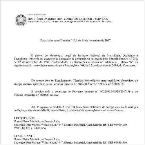 Portaria DIMEL/INMETRO 165:2017 - Situação: Em vigor