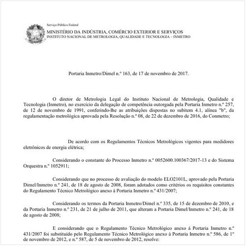 Portaria DIMEL/INMETRO 163:2017 - Situação: Em vigor