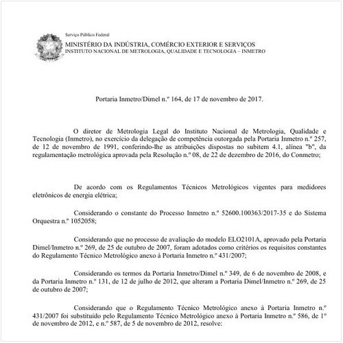 Portaria DIMEL/INMETRO 164:2017 - Situação: Em vigor