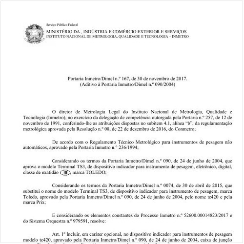 Portaria DIMEL/INMETRO 167:2017 - Situação: Revisto