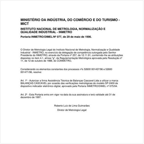 Portaria DIMEL/INMETRO 77:1996 - Situação: Prazo de validade expirado