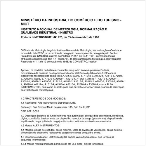 Portaria DIMEL/INMETRO 125:1998 - Situação: Prazo de validade expirado