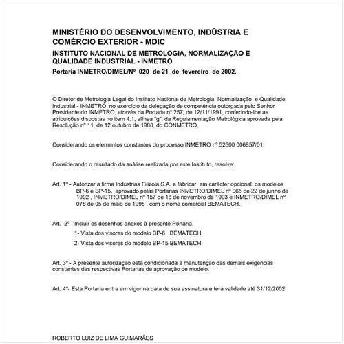 Portaria DIMEL/INMETRO 20:2002 - Situação: Prazo de validade expirado
