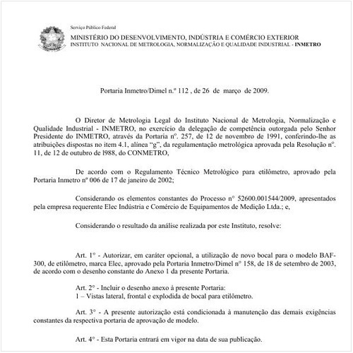 Portaria INMETRO/DIMEL 112:2009 - Situação: Em vigor