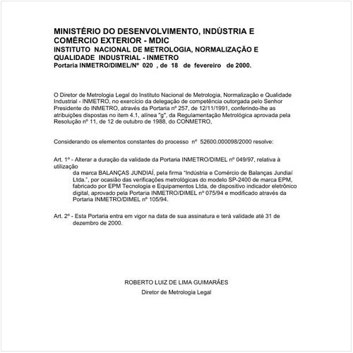 Portaria DIMEL/INMETRO 20:2000 - Situação: Prazo de validade expirado