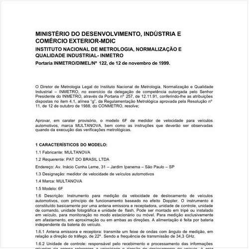 Portaria DIMEL/INMETRO 122:1999 - Situação: Prazo de validade expirado