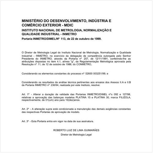 Portaria DIMEL/INMETRO 113:1999 - Situação: Prazo de validade expirado