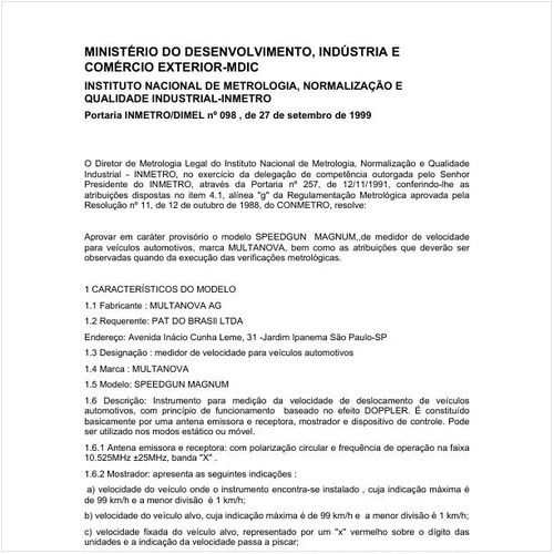 Portaria DIMEL/INMETRO 98:1999 - Situação: Prazo de validade expirado