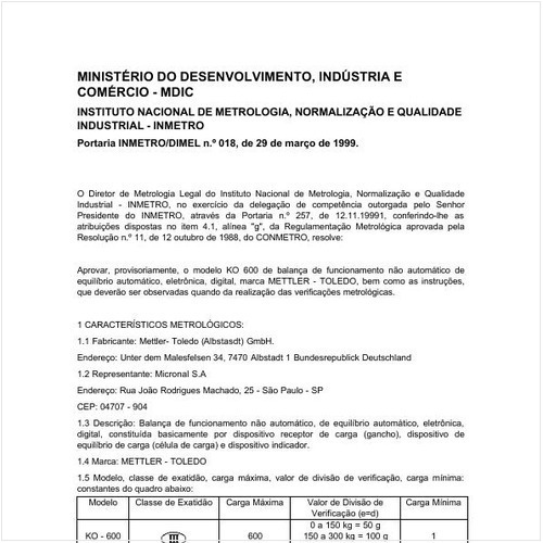 Portaria DIMEL/INMETRO 18:1999 - Situação: Prazo de validade expirado