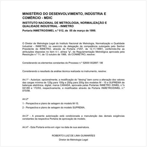 Portaria DIMEL/INMETRO 12:1999 - Situação: Prazo de validade expirado