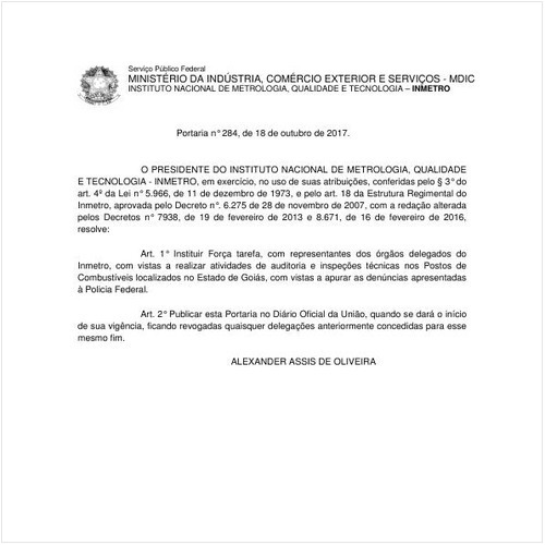 Portaria INMETRO/MDIC 284:2017 - Situação: Em vigor
