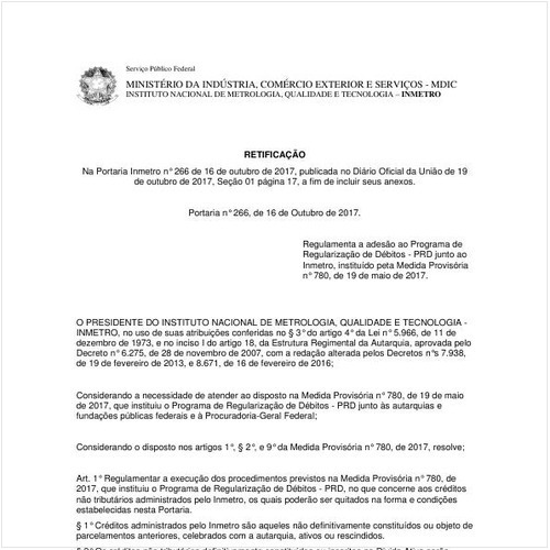 Portaria INMETRO/MDIC 266:2017 - Situação: Em vigor