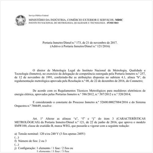 Portaria DIMEL/INMETRO 173:2017 - Situação: Em vigor