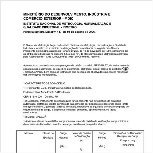 Portaria DIMEL/INMETRO 147:2006 - Situação: Em vigor