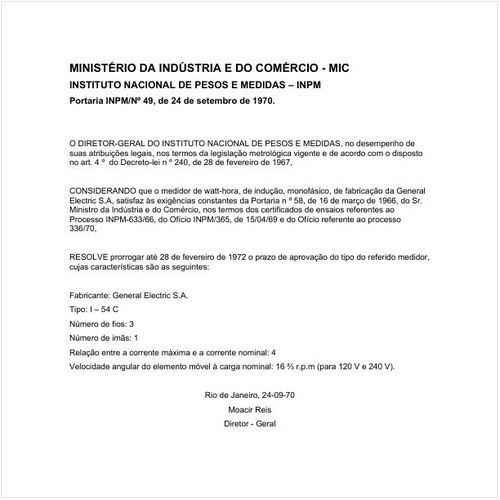 Portaria INPM/MIC 49:1970 - Situação: Prazo de validade expirado