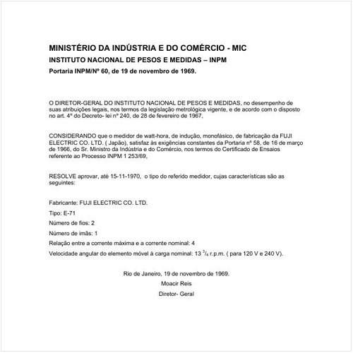 Portaria INPM/MIC 60:1969 - Situação: Prazo de validade expirado