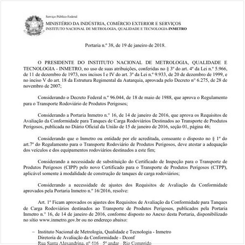 Portaria INMETRO/MDIC 38:2018 - Situação: Revogado