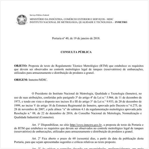 Portaria DIMEL/INMETRO 40:2018 - Situação: Prazo para consulta pública expirado