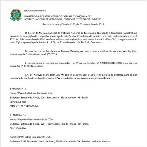Portaria DIMEL/INMETRO 166:2018 - Situação: Revisto