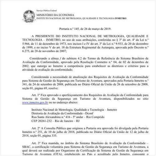 Portaria INMETRO/MDIC 145:2019 - Situação: Revogado