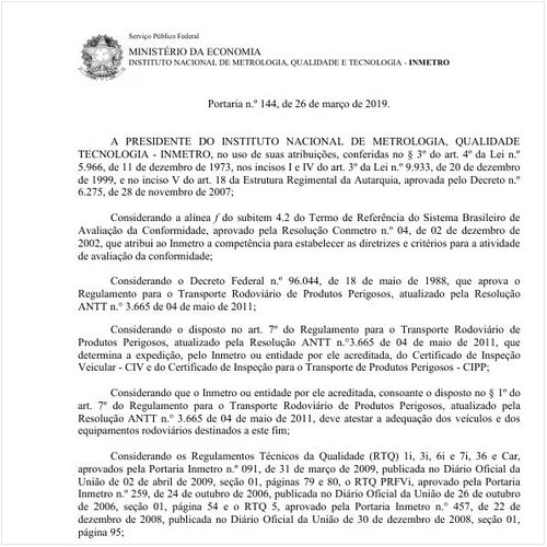 Portaria INMETRO/MDIC 144:2019 - Situação: Revogado