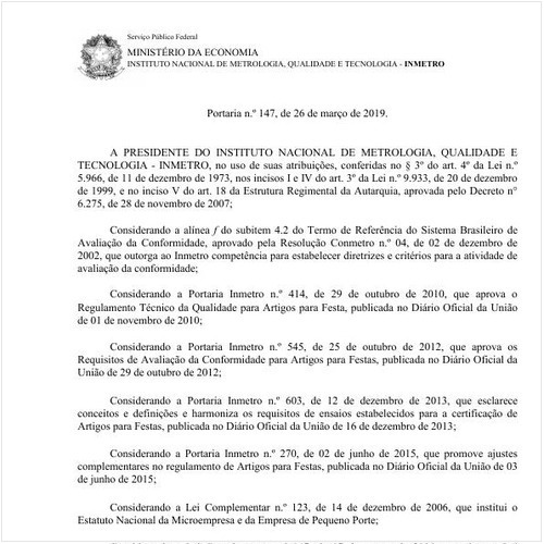 Portaria INMETRO/MDIC 147:2019 - Situação: Revogado