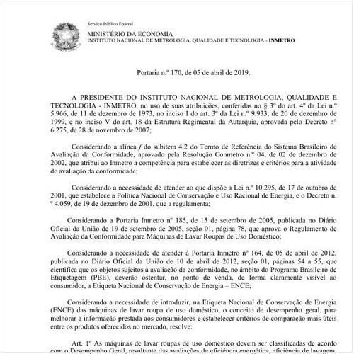 Portaria INMETRO/MDIC 170:2019 - Situação: Revogado